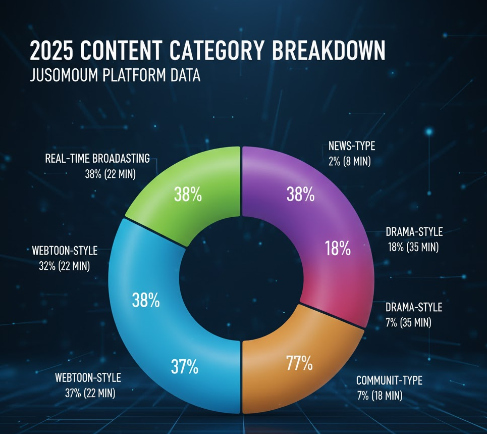 2025년 주소모음 콘텐츠 카테고리별 점유율 및 사용자 체류시간 그래프
